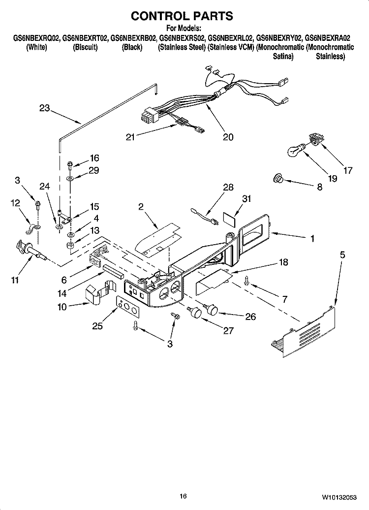 CONTROL PARTS Diagram and Parts List for GS6NBEXRA02  Whirlpool Refrigerator