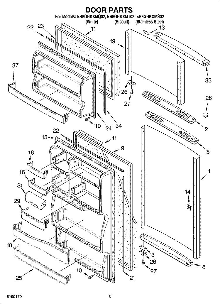 DOOR PARTS Diagram and Parts List for ER8GHKXMQ02  Whirlpool Refrigerator