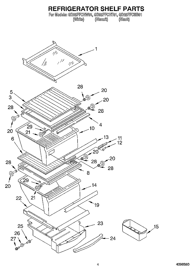 REFRIGERATOR SHELF Diagram and Parts List for GD25FFCHT01  Whirlpool Refrigerator