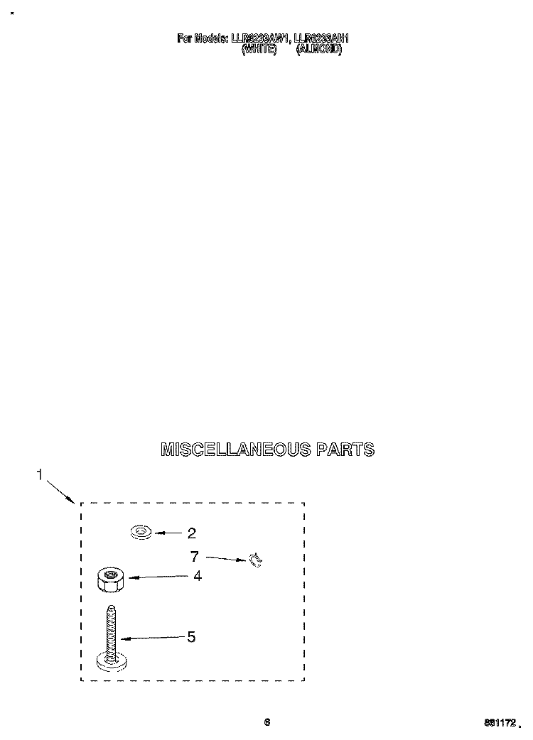 MISCELLANEOUS Diagram and Parts List for LLR6233AW1  Whirlpool Washer