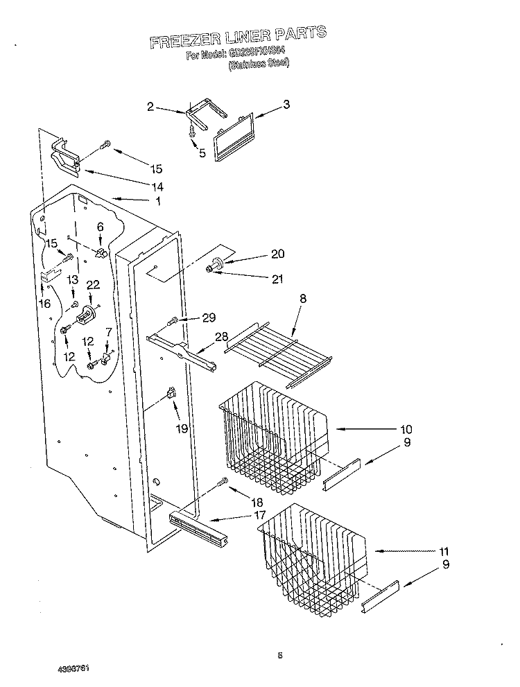 FREEZER LINER Diagram and Parts List for GD22SFXHS04  Whirlpool Refrigerator
