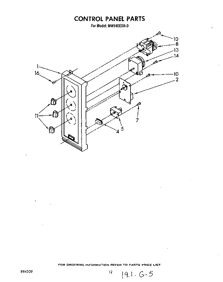 CONTROL PANEL Diagram and Parts List for MW840EXR0  Whirlpool Microwave