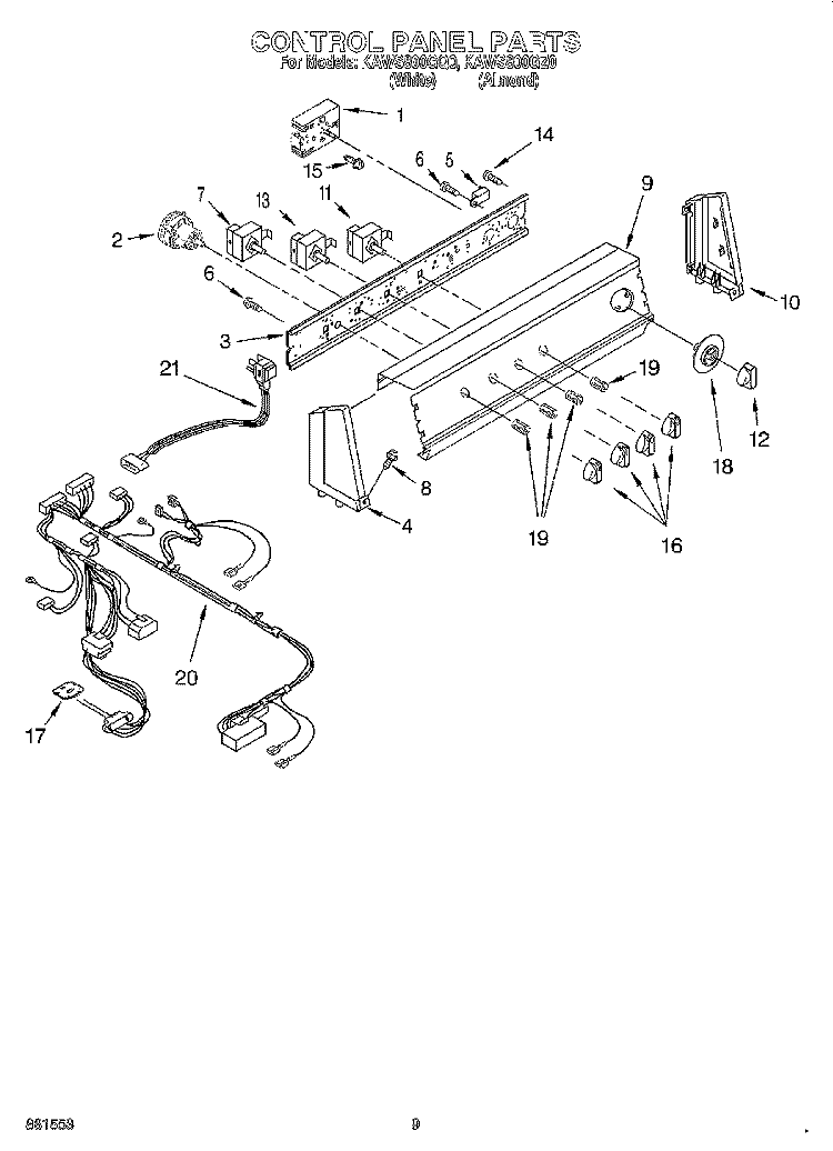 CONTROL PANEL Diagram and Parts List for KAWS800GZ0  KitchenAid Washer