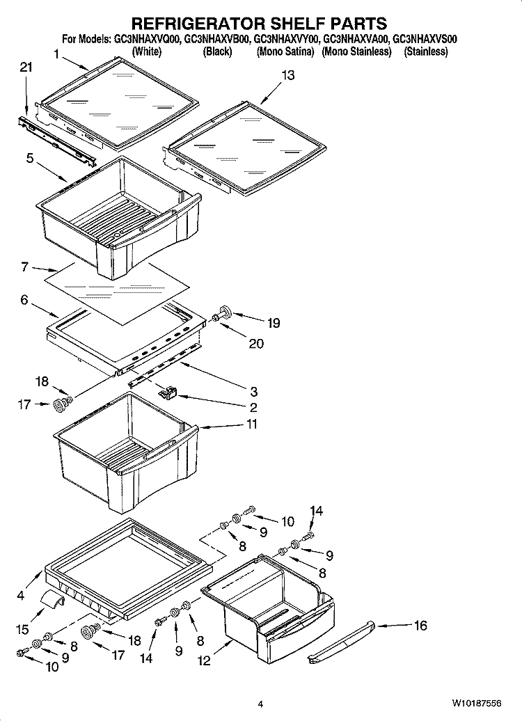 REFRIGERATOR SHELF PARTS Diagram and Parts List for GC3NHAXVA00  Whirlpool Refrigerator
