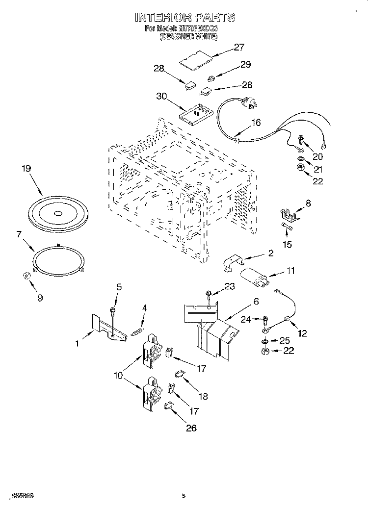 INTERIOR Diagram and Parts List for MT7078XDQ3  Whirlpool Microwave