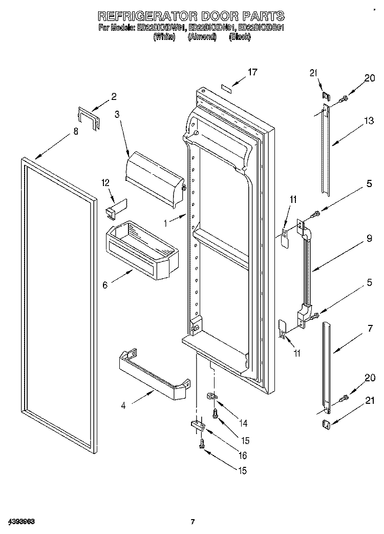 REFRIGERATOR DOOR Diagram and Parts List for ED22DKXDN01  Whirlpool Refrigerator