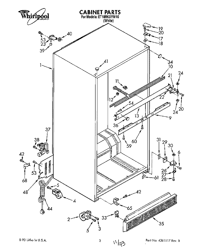 CABINET Diagram and Parts List for ET18RKXYN10  Whirlpool Refrigerator