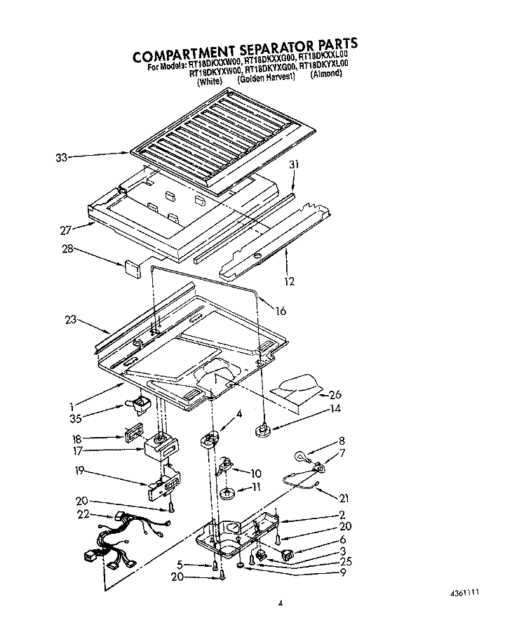 COMPARTMENT SEPARATOR Diagram and Parts List for RT18DKYXW00  Roper Refrigerator