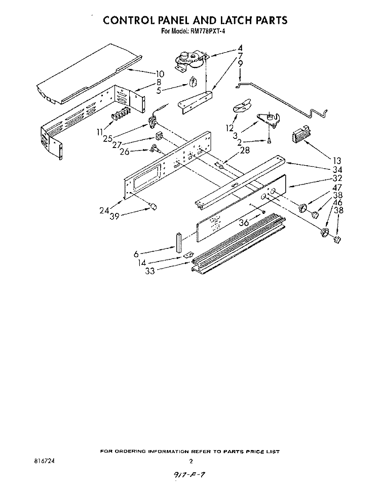 CONTROL PANEL AND LATCH Diagram and Parts List for RM778PXT4  Whirlpool Microwave Oven Combo