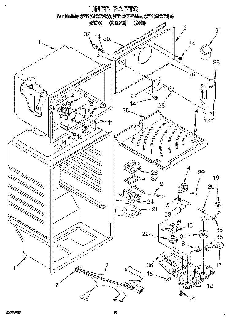 LINER Diagram and Parts List for 3ET16NKXBN00  Whirlpool Refrigerator