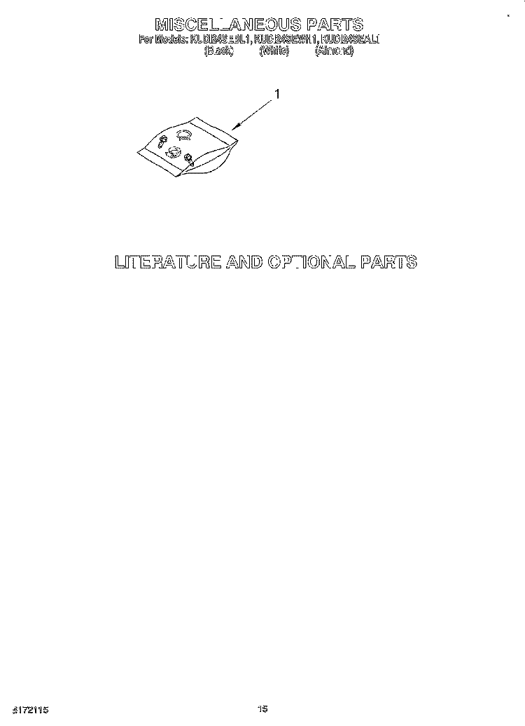 MISCELLANEOUS, LIT/OPTIONAL Diagram and Parts List for KUDI24SEWH1  KitchenAid Dishwasher