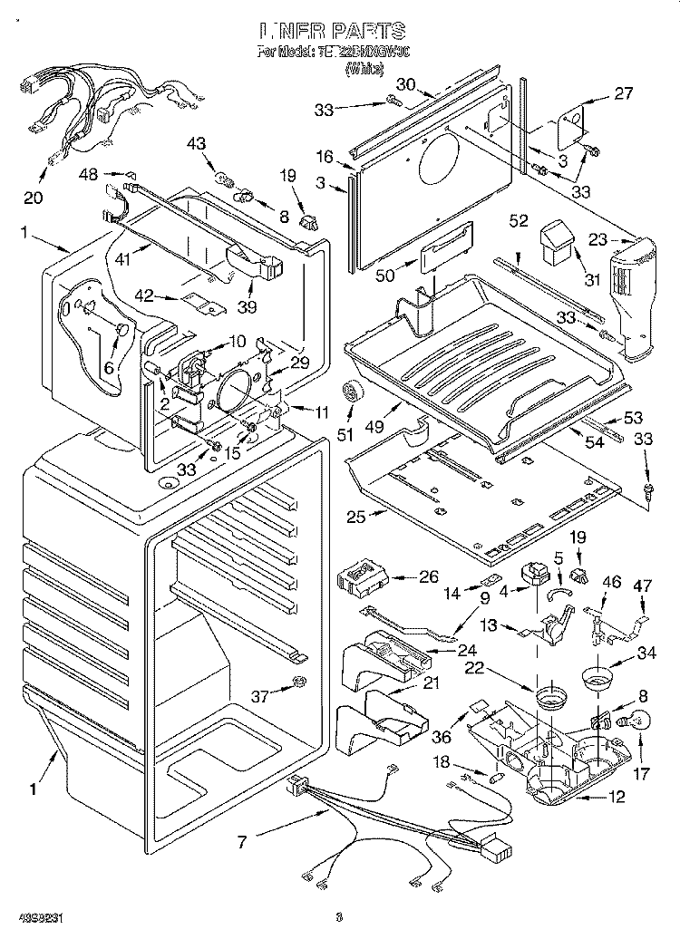 LINER Diagram and Parts List for 7ET22DMXGW00  Whirlpool Refrigerator