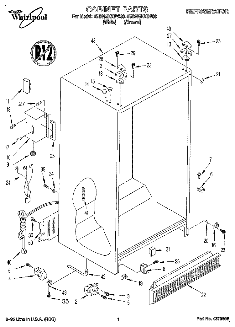 CABINET Diagram and Parts List for 4ED20ZKXDN00  Whirlpool Refrigerator