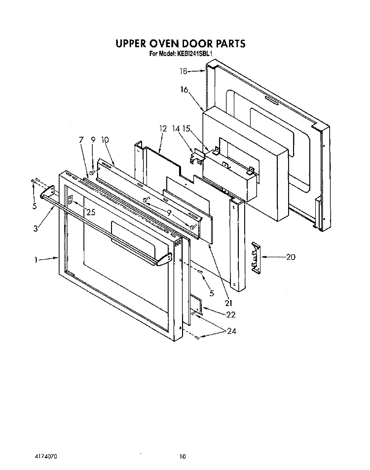 UPPER OVEN DOOR , LITERATURE Diagram and Parts List for KEBI241SBL1  KitchenAid Wall Oven