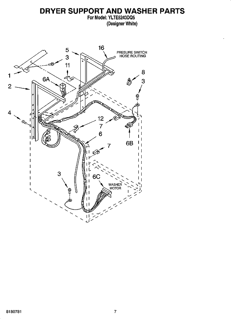 DRYER SUPPORT AND WASHER PARTS Diagram and Parts List for YLTE5243DQ5  Whirlpool Washer Dryer Combo