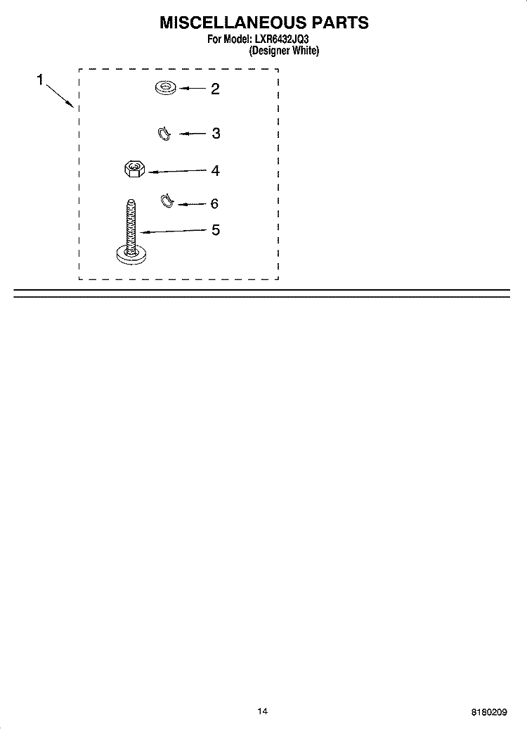 MISCELLANEOUS PARTS - OPTIONAL PARTS (NOT INCLUDED) Diagram and Parts List for LXR6432JQ3  Whirlpool Washer