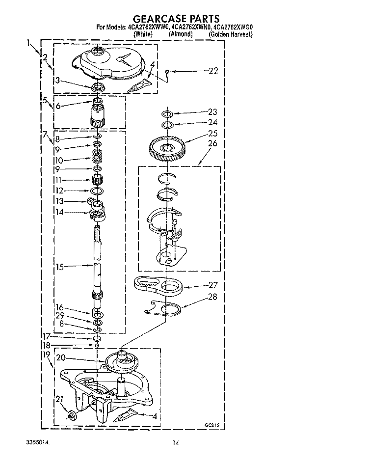 GEARCASE Diagram and Parts List for 4CA2762XWW0  Whirlpool Washer