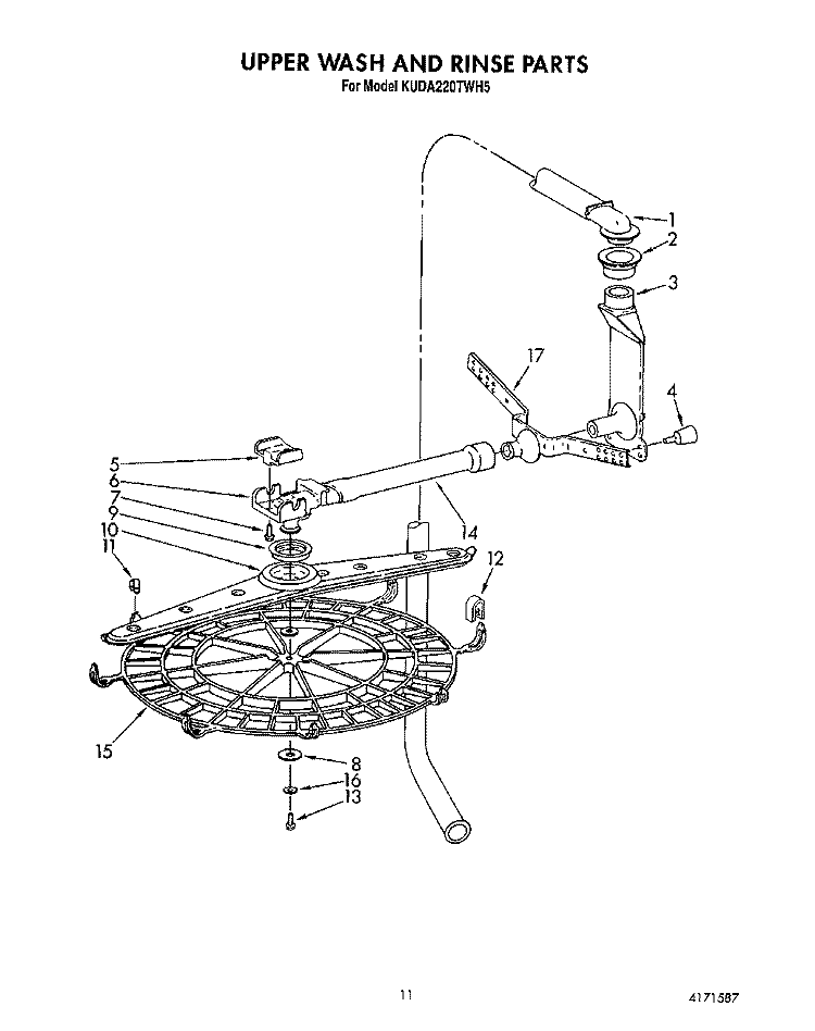 UPPER WASH AND RINSE Diagram and Parts List for KUDA220TWH5  KitchenAid Dishwasher