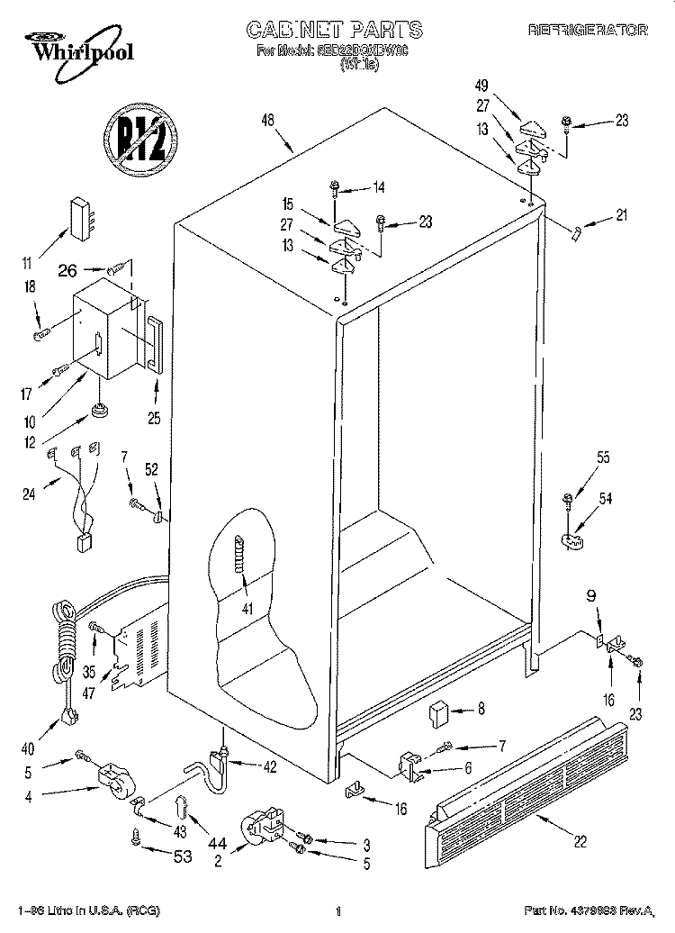 CABINET Diagram and Parts List for 6ED22DQXDW00  Whirlpool Refrigerator