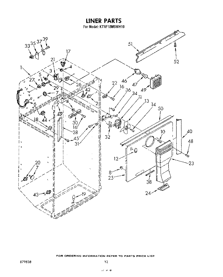 LINER Diagram and Parts List for KTRF18MSPL10  Whirlpool Refrigerator