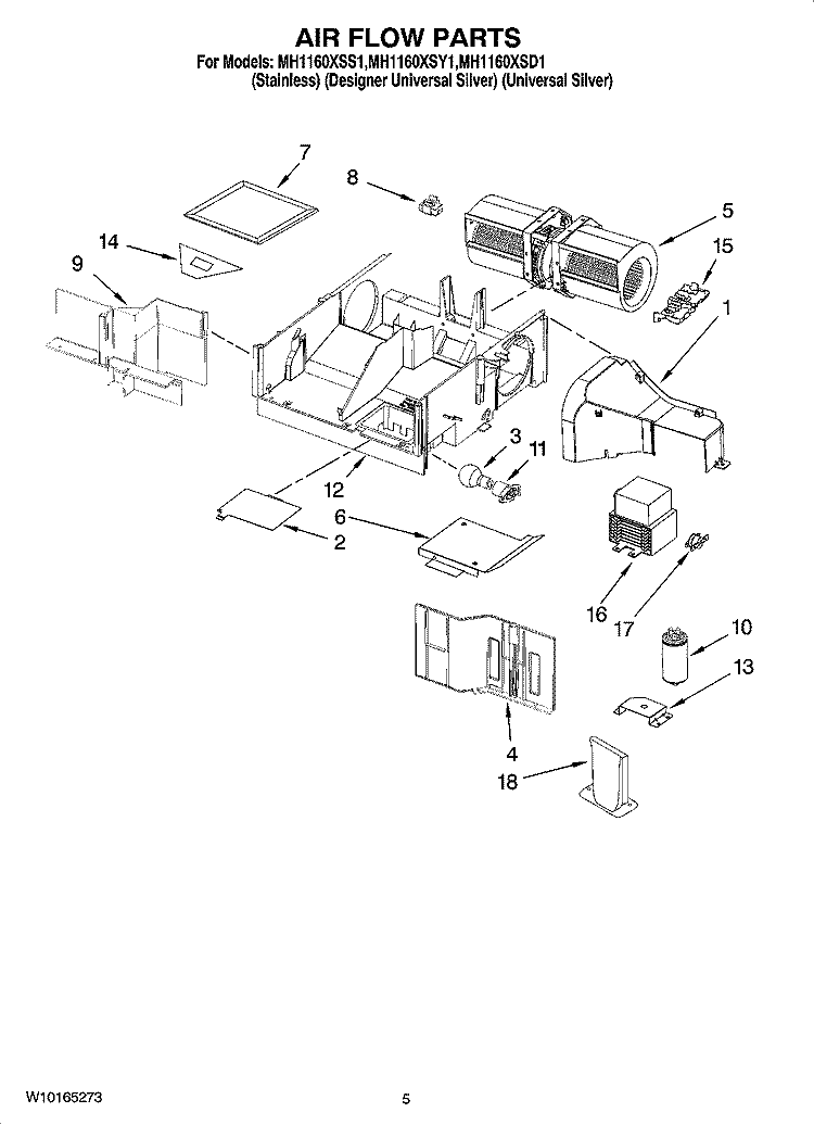 AIR FLOW PARTS Diagram and Parts List for MH1160XSD1  Whirlpool Microwave