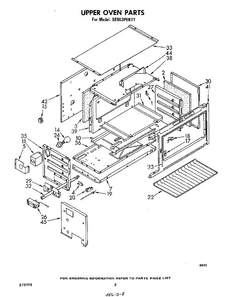 UPPER OVEN Diagram and Parts List for SE953PEKT1  Whirlpool Range