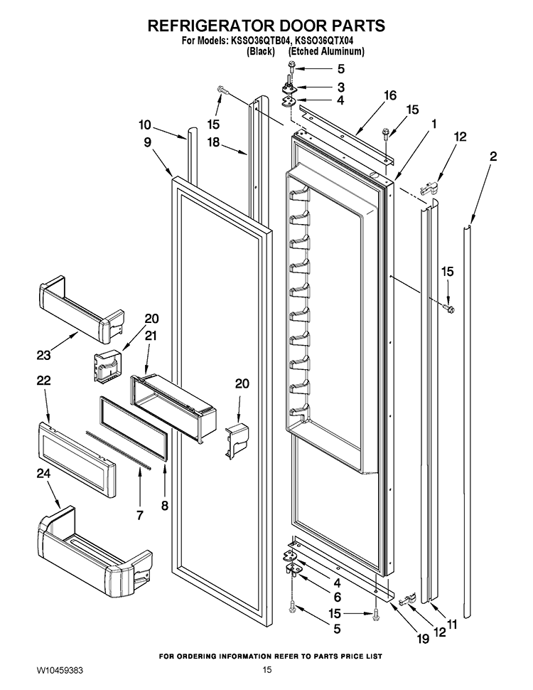 REFRIGERATOR DOOR PARTS Diagram and Parts List for KSSO36QTB04  KitchenAid Refrigerator