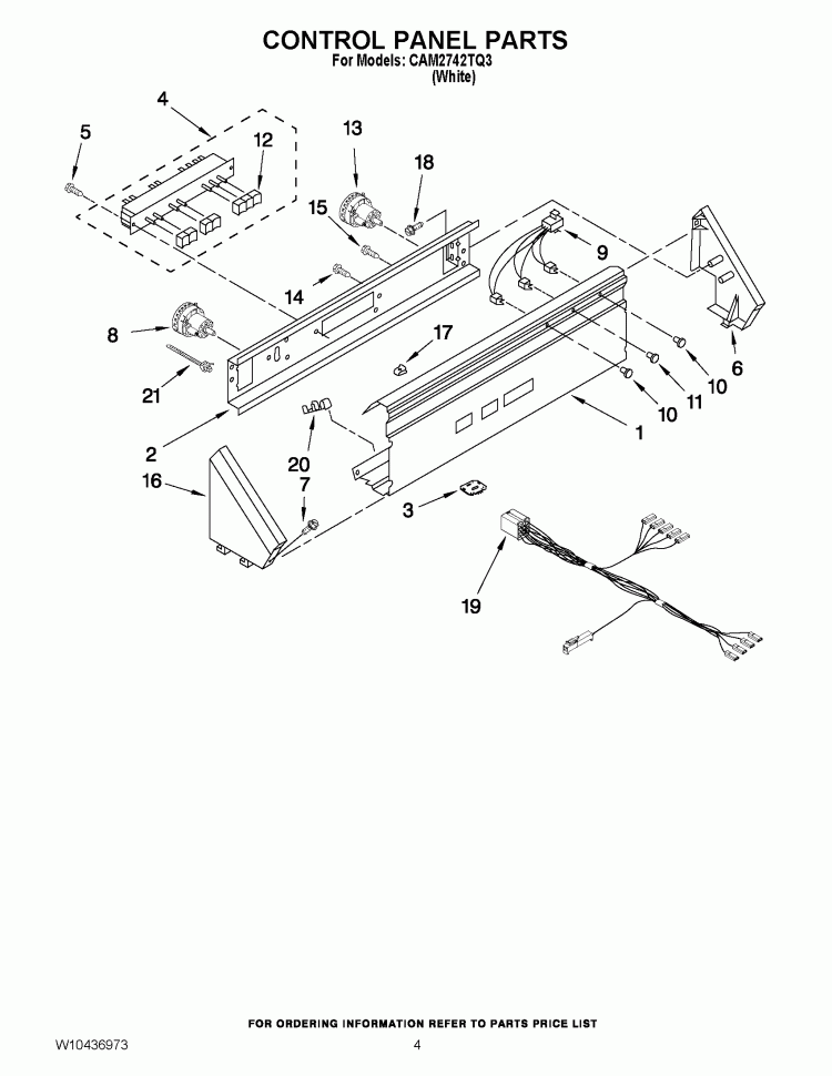CONTROL PANEL PARTS Diagram and Parts List for CAM2742TQ3  Whirlpool Washer