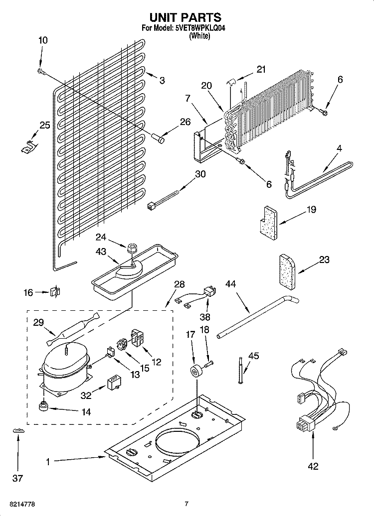 UNIT PARTS Diagram and Parts List for 5VET8WPKLQ04  Whirlpool Refrigerator