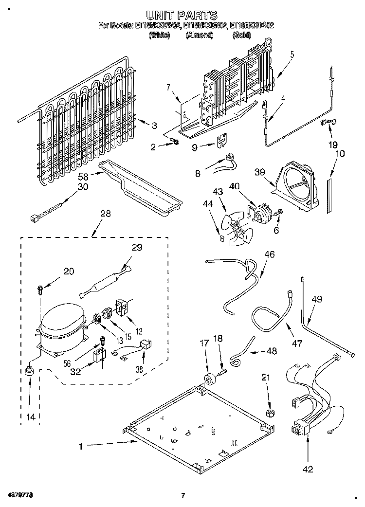 UNIT Diagram and Parts List for ET18NKXDW02  Whirlpool Refrigerator