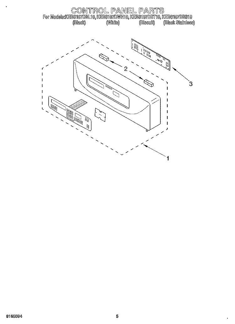 CONTROL PANEL Diagram and Parts List for KEBS107DBS10  KitchenAid Wall Oven