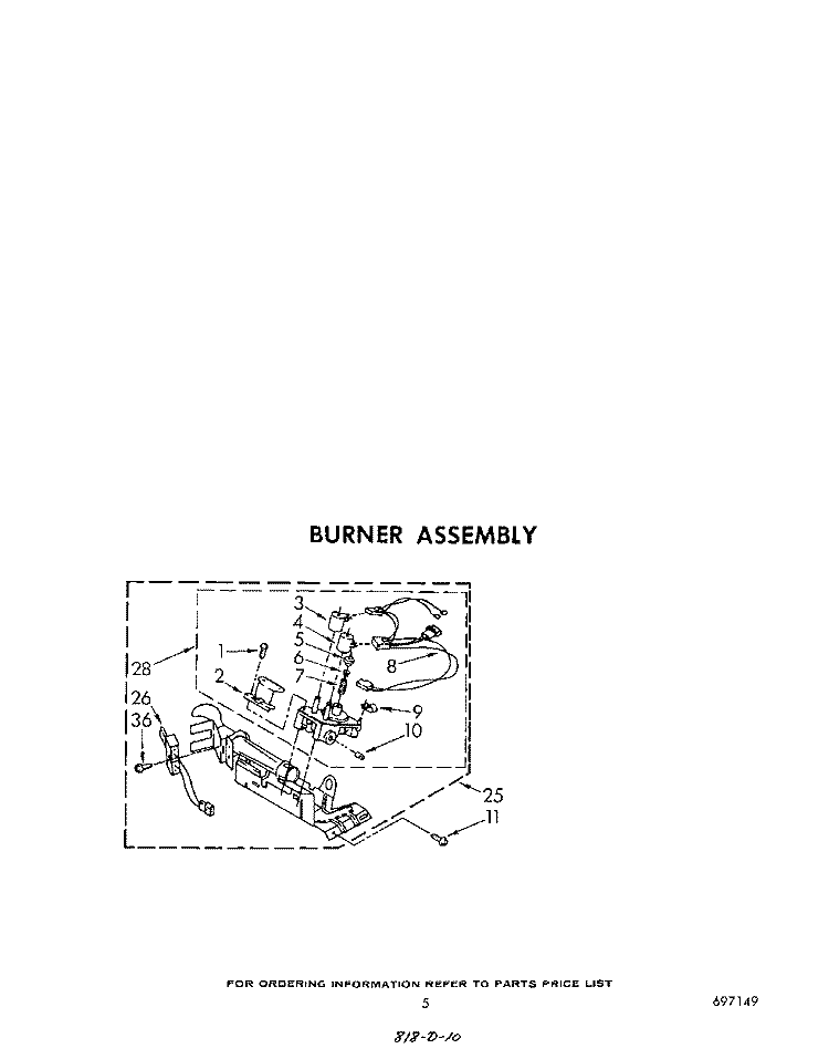 BURNER Diagram and Parts List for LG2001XSW0  Whirlpool Dryer