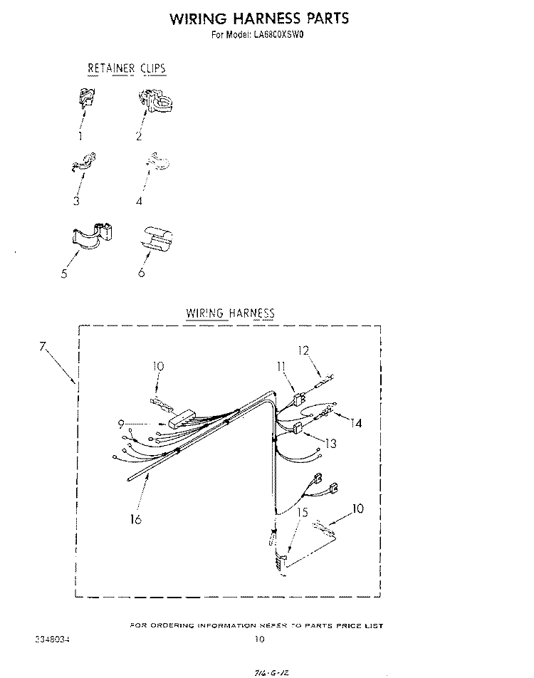 WIRING HARNESS Diagram and Parts List for LA6800XSW0  Whirlpool Washer