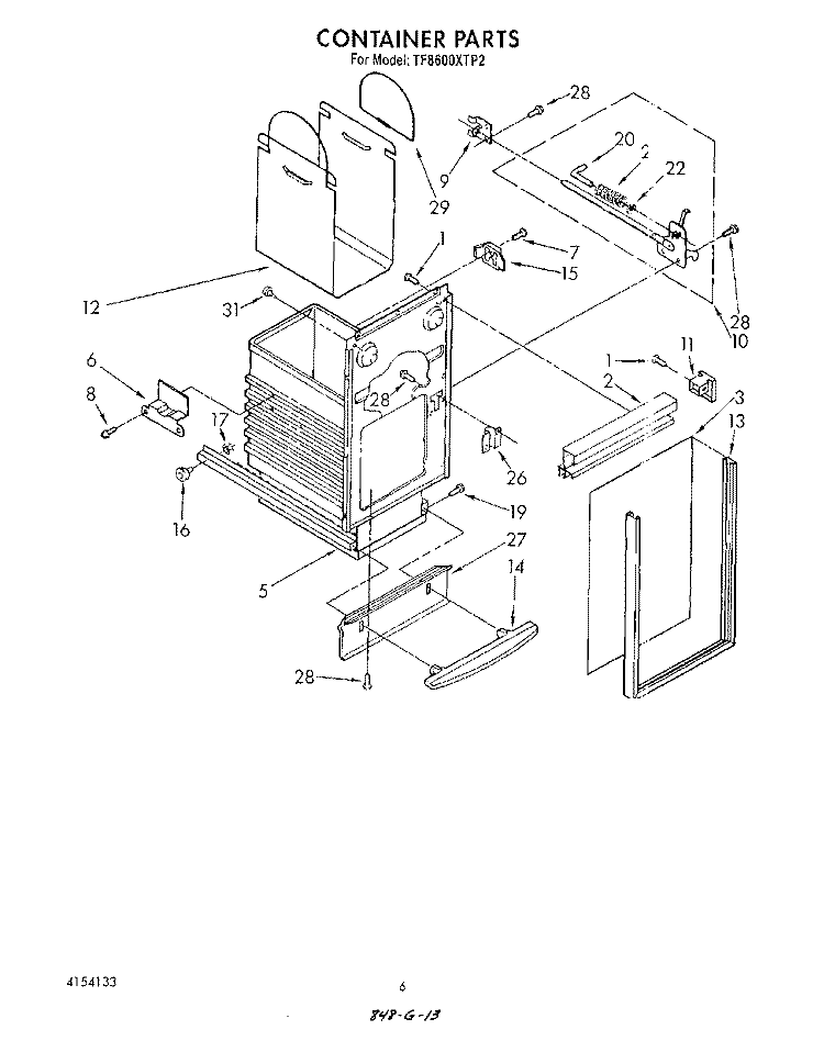 CONTAINER Diagram and Parts List for TF8600XTP2  Whirlpool Trash Compactor