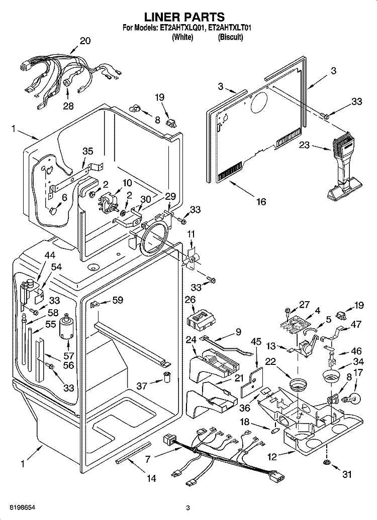 LINER PARTS Diagram and Parts List for ET2AHTXLT01  Whirlpool Refrigerator