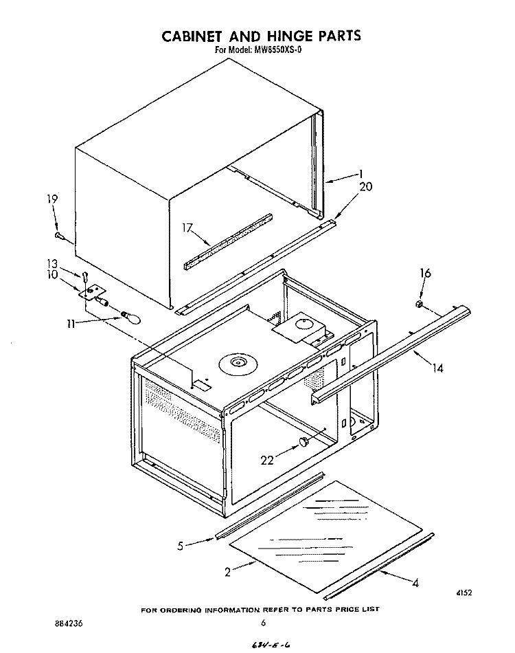 CABINET AND HINGE Diagram and Parts List for MW8550XS0  Whirlpool Microwave
