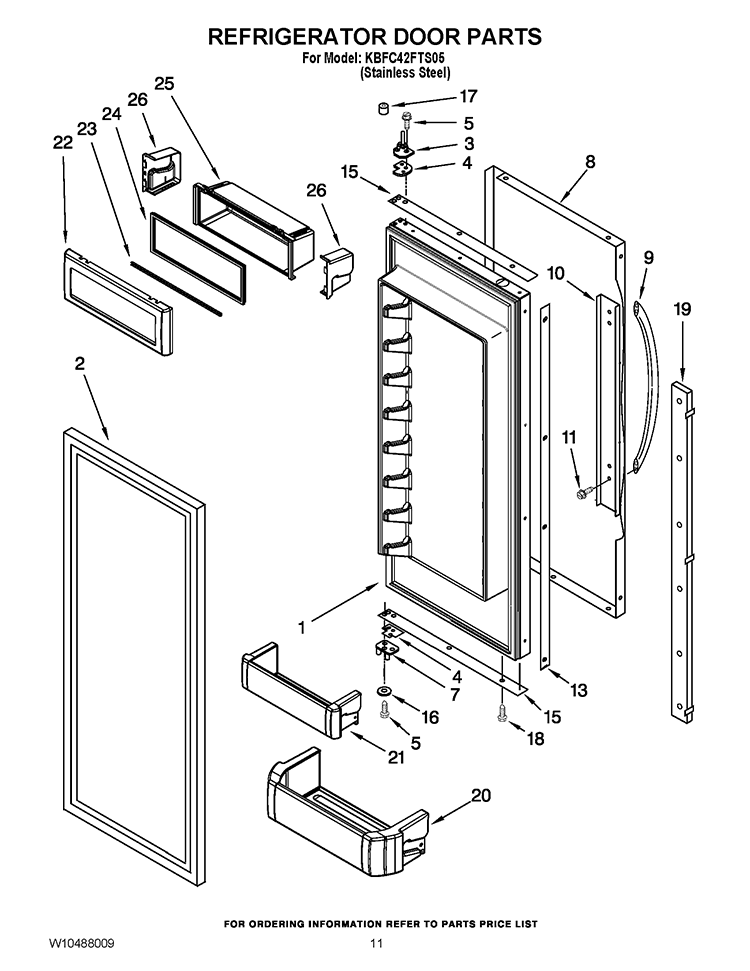 REFRIGERATOR DOOR PARTS Diagram and Parts List for KBFC42FTS05  KitchenAid Refrigerator