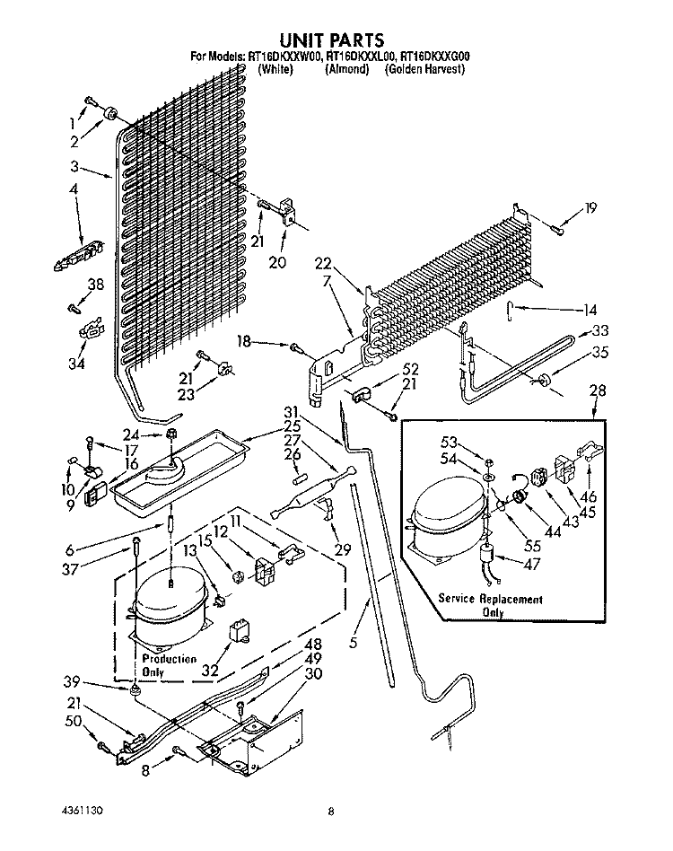 UNIT Diagram and Parts List for RT16DKYXW00  Roper Refrigerator