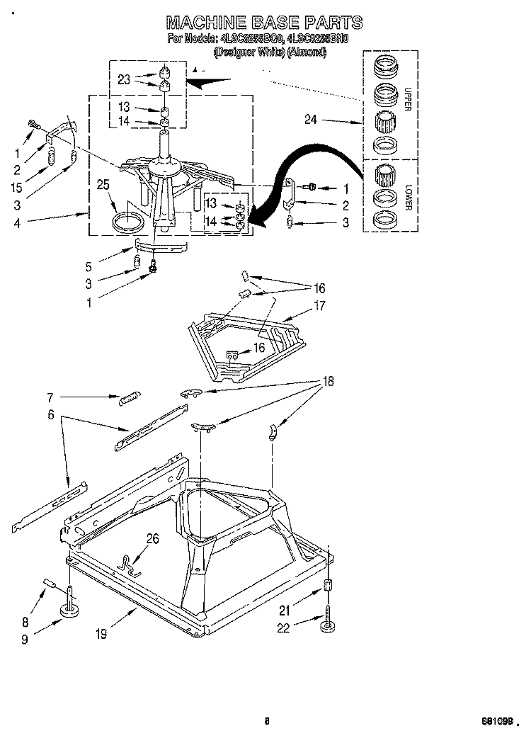 MACHINE BASE Diagram and Parts List for 4LSC8255BQ0  Whirlpool Washer
