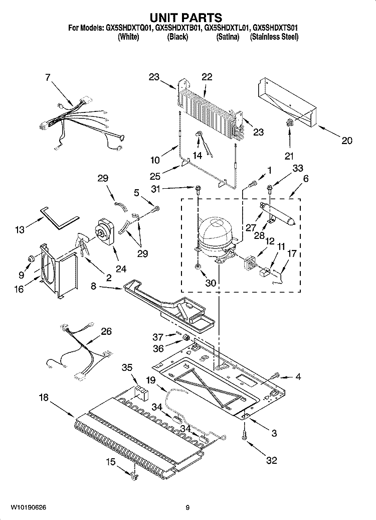 UNIT PARTS Diagram and Parts List for GX5SHDXTQ01  Whirlpool Refrigerator