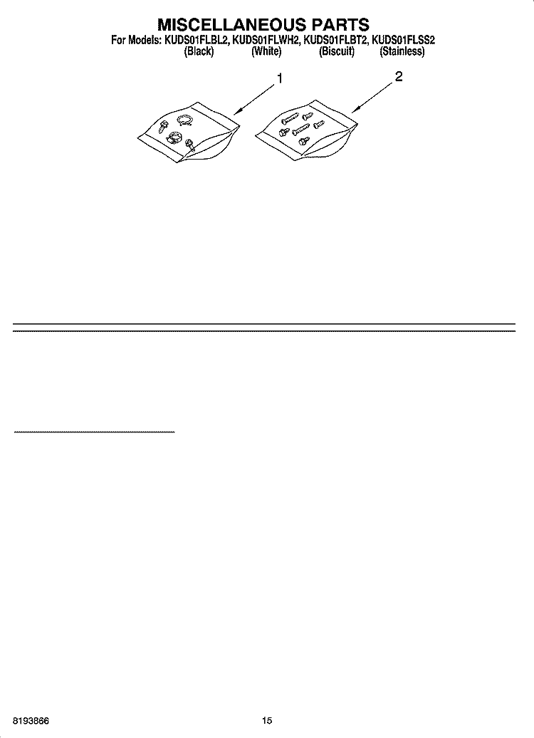 MISCELLANEOUS  PARTS, OPTIONAL PARTS (NOT INCLUDED) Diagram and Parts List for KUDS01FLBL2  KitchenAid Dishwasher