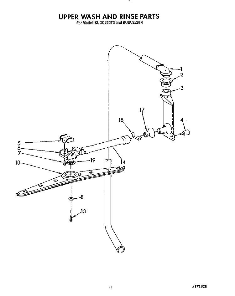 UPPER WASH AND RINSE Diagram and Parts List for KUDC220T3  KitchenAid Dishwasher