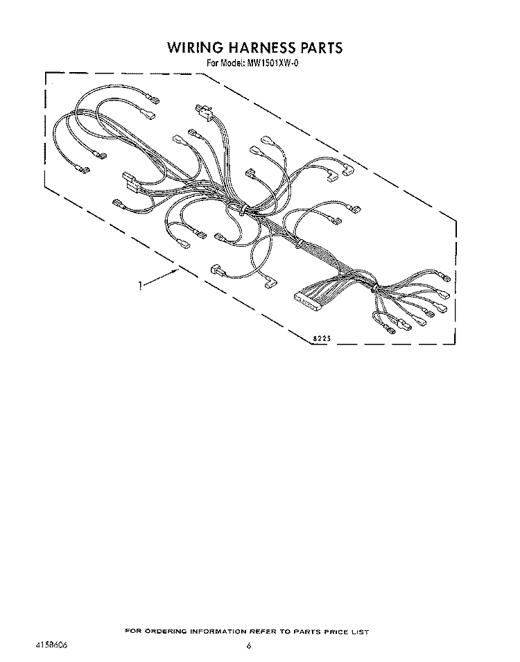 WIRING HARNESS , LIT/OPTIONAL Diagram and Parts List for MW1501XW0  Whirlpool Microwave
