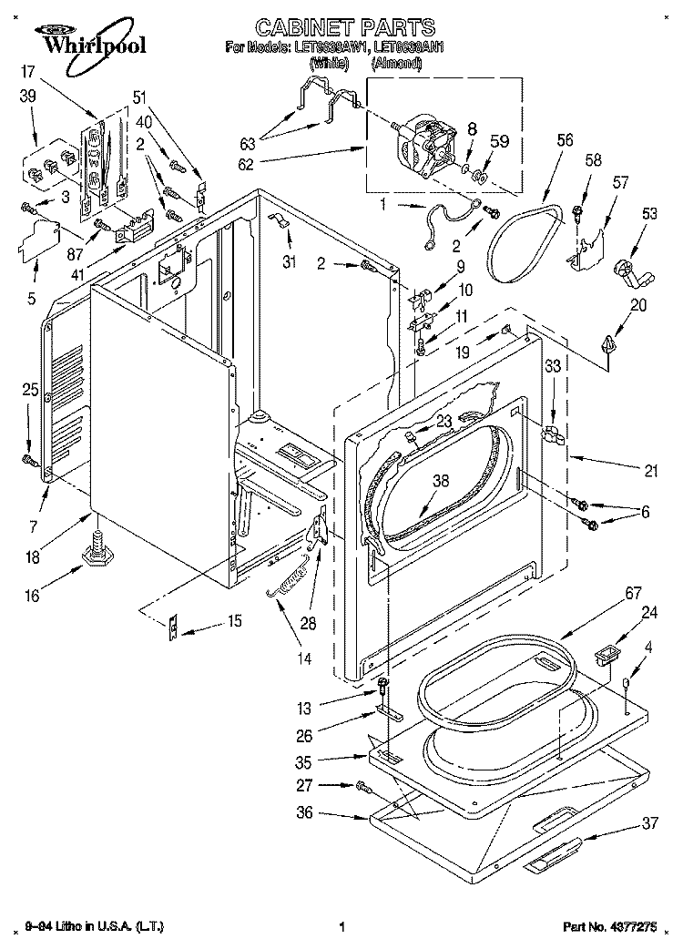 SECTION Diagram and Parts List for LET6638AW1  Whirlpool Dryer