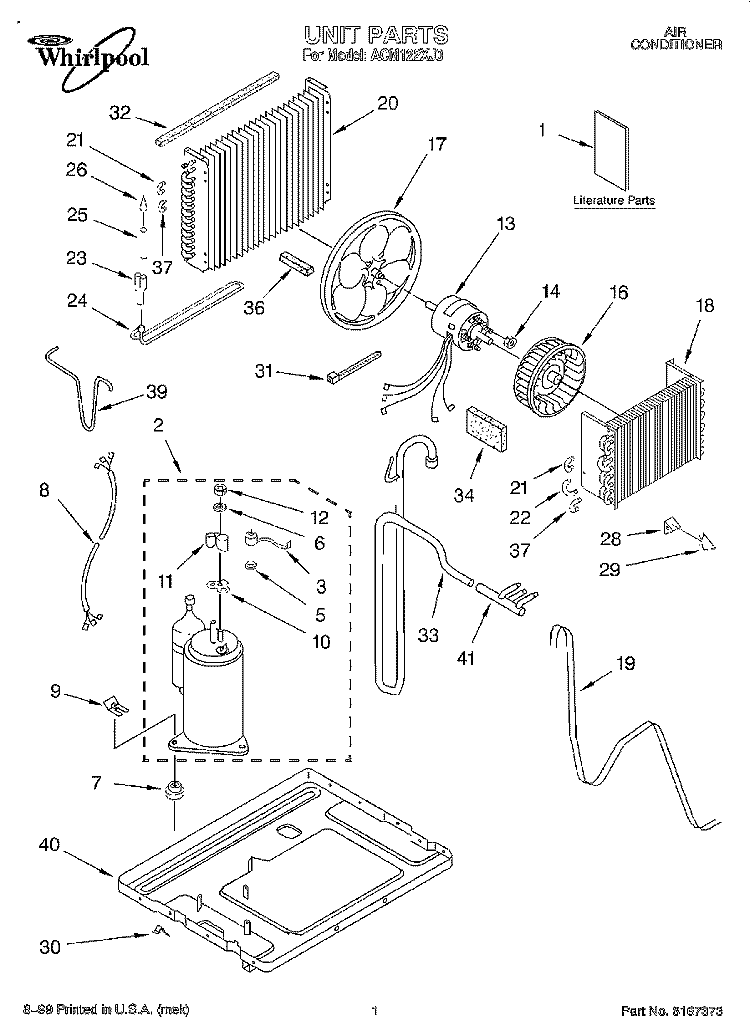UNIT, LITERATURE Diagram and Parts List for ACM122XJ0  Whirlpool Air Conditioner