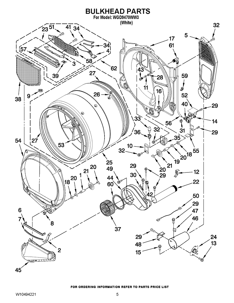 BULKHEAD PARTS Diagram and Parts List for WGD9470WW3  Whirlpool Dryer