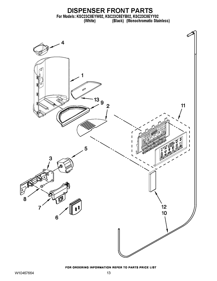 DISPENSER FRONT PARTS Diagram and Parts List for KSC23C8EYB02  KitchenAid Refrigerator