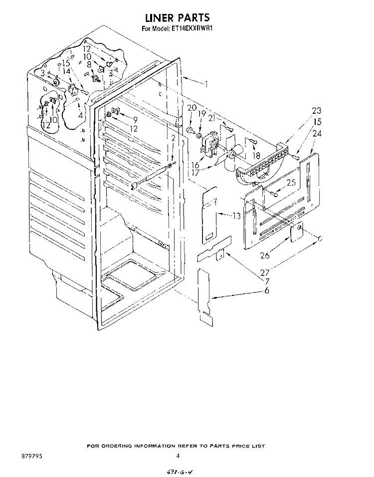 LINER Diagram and Parts List for ET14EKXRWR1  Whirlpool Refrigerator