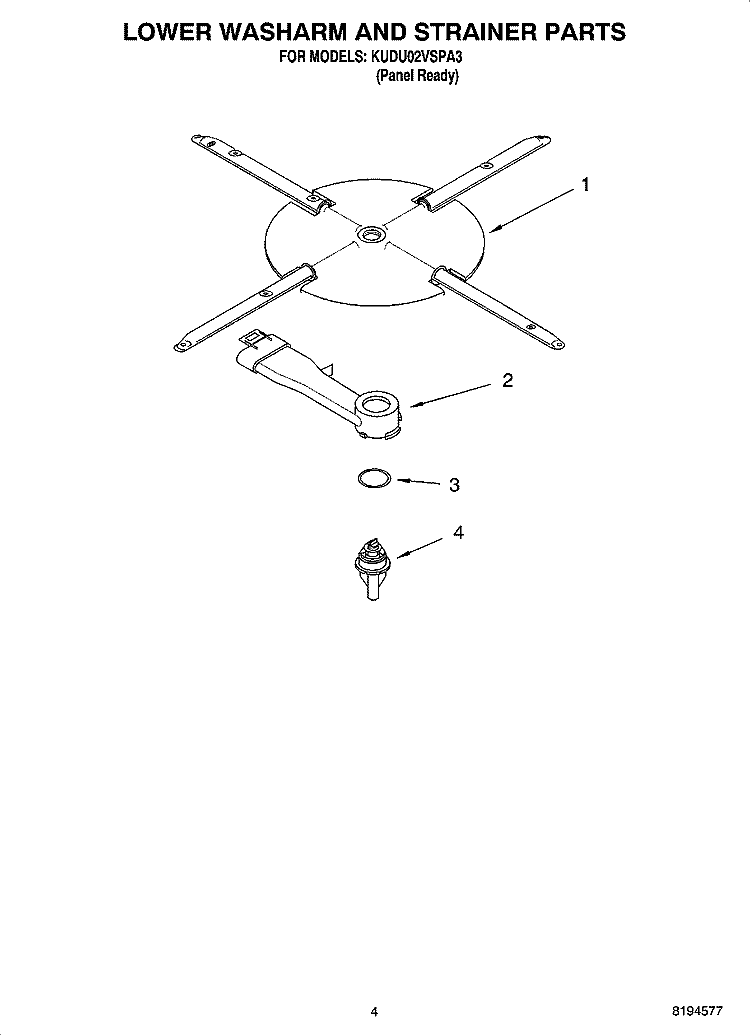 LOWER WASHARM AND STRAINER PARTS Diagram and Parts List for KUDU02VSPA3  KitchenAid Dishwasher