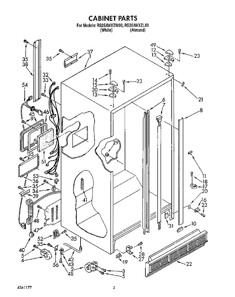 CABINET Diagram and Parts List for RS25AWXZW00  Roper Refrigerator